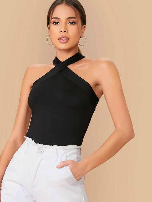 Top halter delgado negro