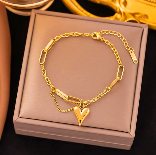 Pulsera de acero inoxidable de corazón con cuadros